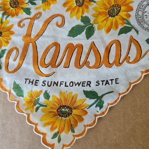 Vintage Hanky Handkerchief KENTUCKY State Capitol Map Sunflower Design Souvenir - Picture 3 of 12